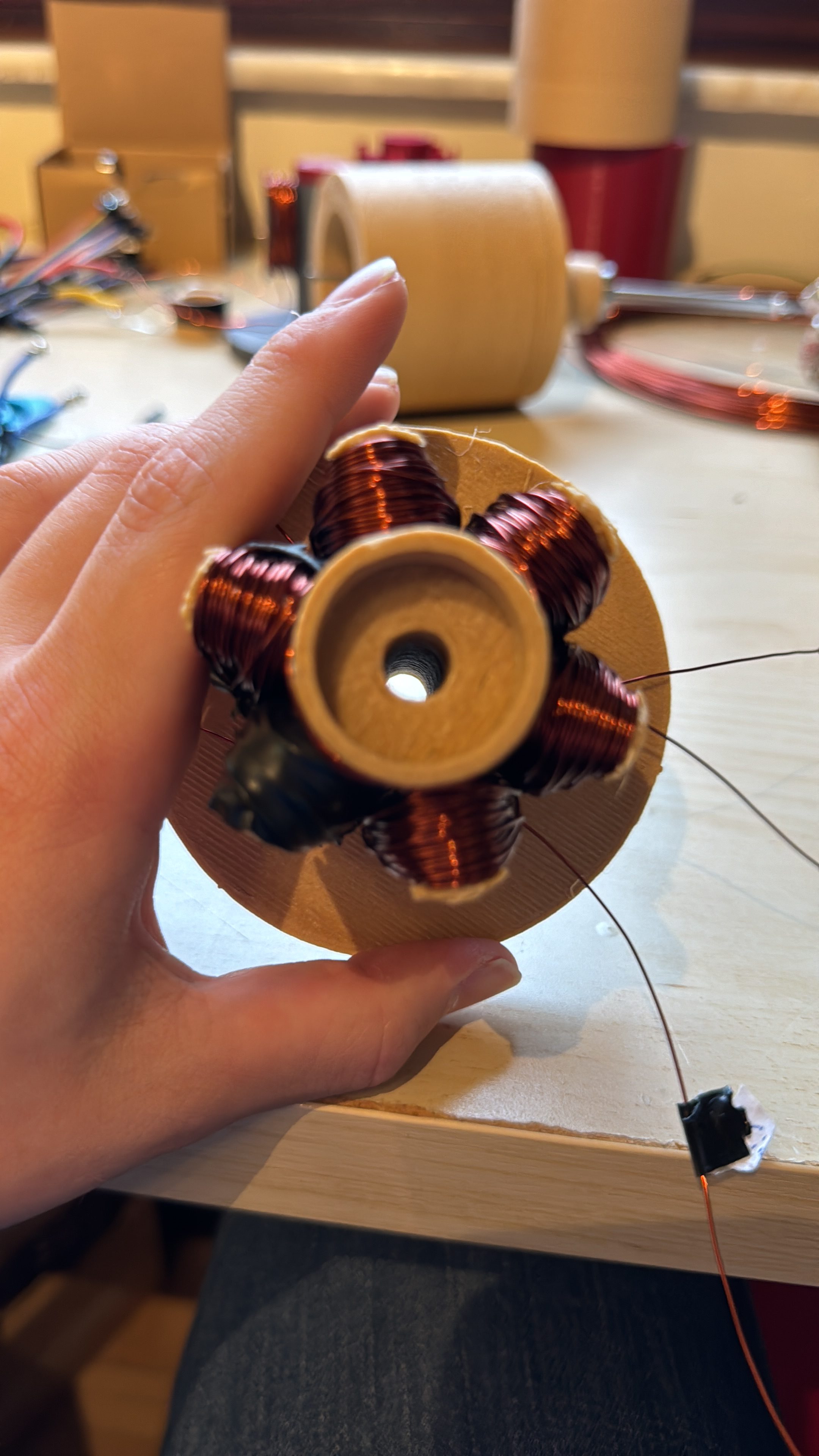 Wound stator held in one hand