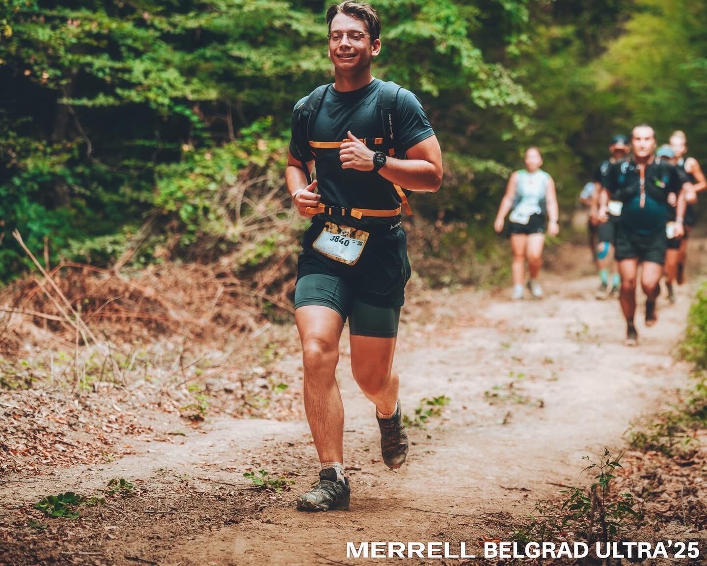 Running on a forest trail during an ultramarathon